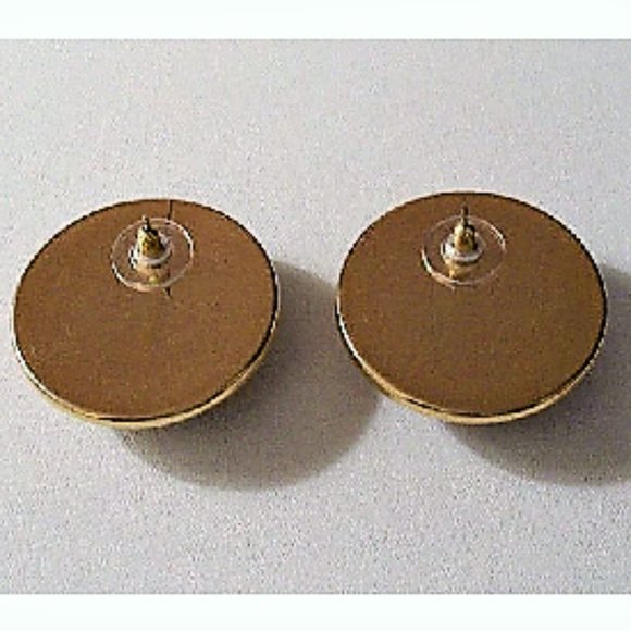 Beige Brown Earthtone Pierced Post Stud Earrings Gold Tone Vintage Extra Large - Picture 2 of 2